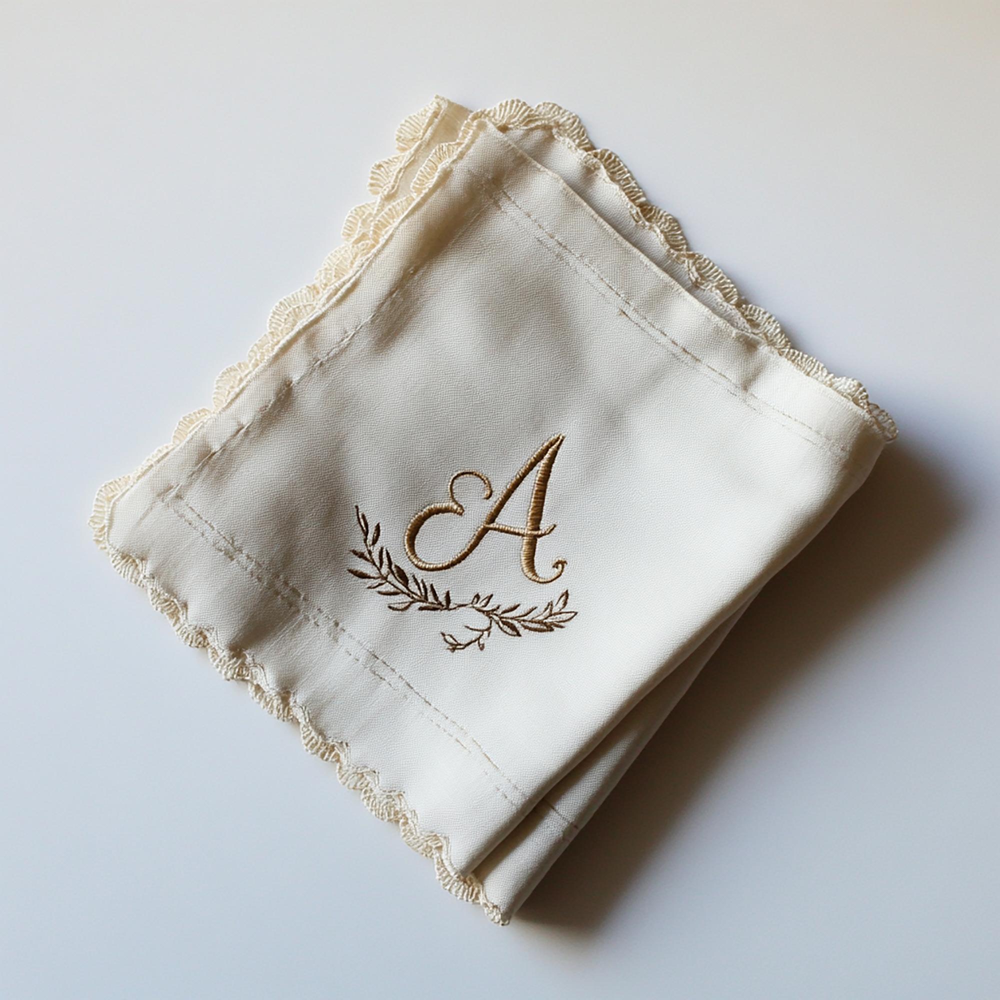 Monogram stitched on linen napkin