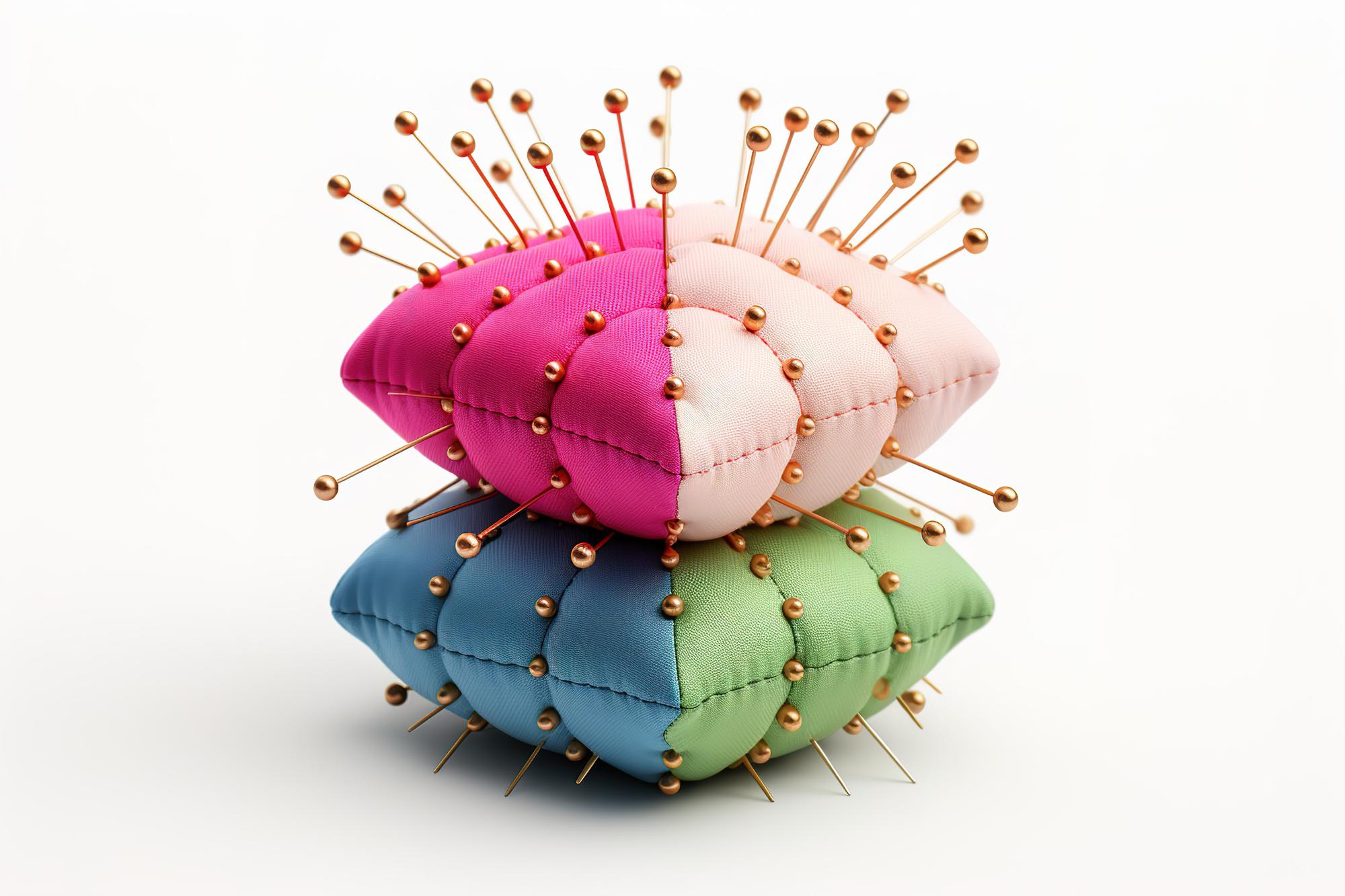 Decorative embroidered cushion with colorful threads