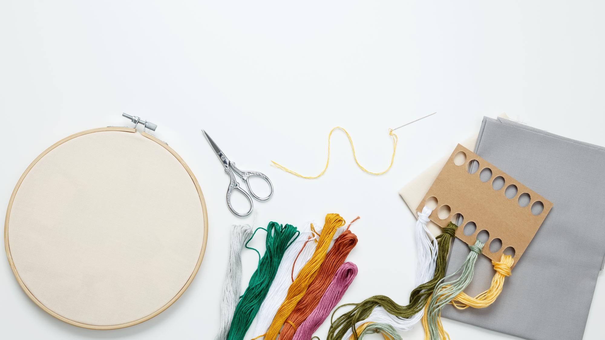 Selection of embroidered goods laid out
